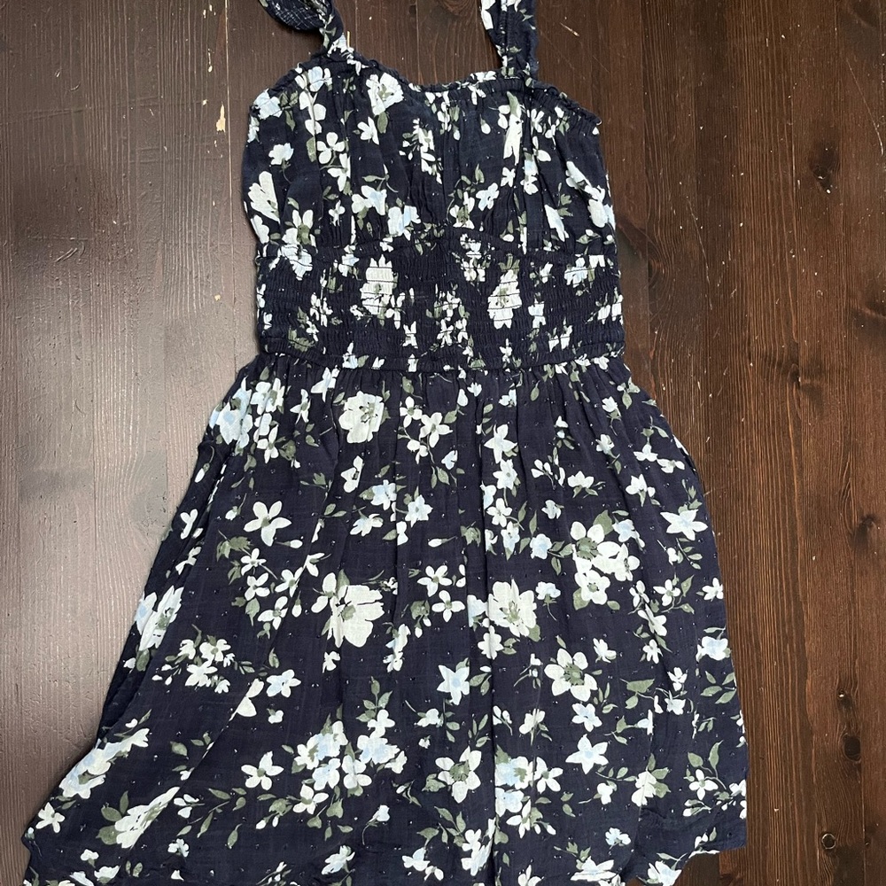 Hollister Navy Floral Sundress with Smocked Waist